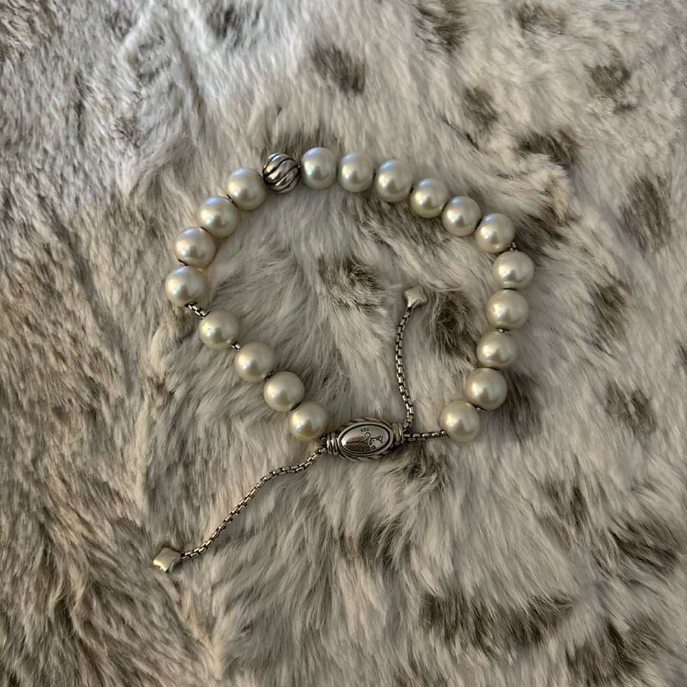 David Yurman Sterling Silver 8mm Wave Bead Pearl Spiritual Beaded Pull Bracelet